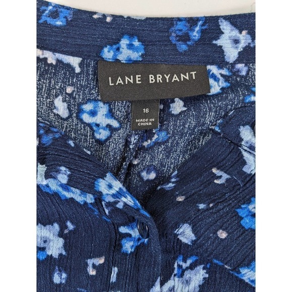Lane Bryant Button Down Top Blouse Navy Blue Floral Plus Size 16 Peplum Hi-Lo - Picture 2 of 5